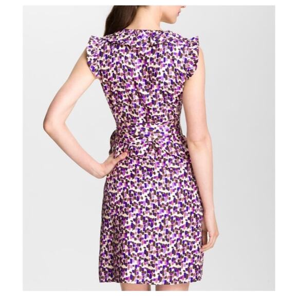 Kate Spade Aubrey Silk Multicolor Abstract Print Ruffled Wrap Mini Dress Size 8 - Picture 2 of 12